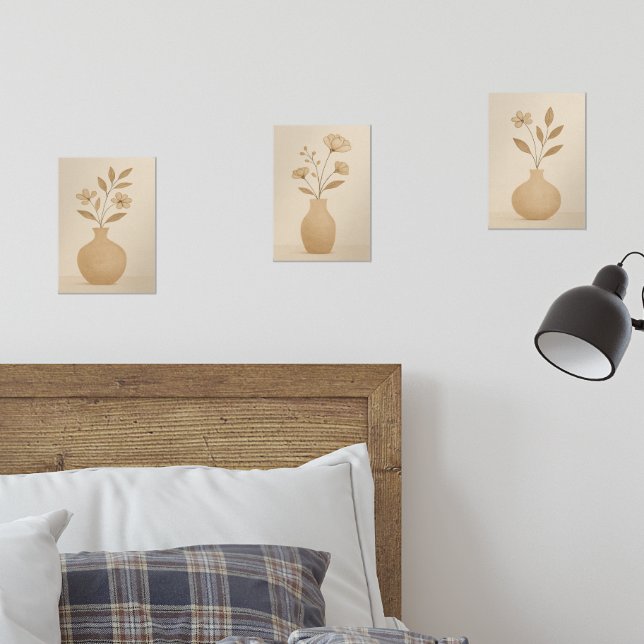 Rustic Minimalist Floral Vase Botanical Neutral  Wall Art Sets (Bedroom)