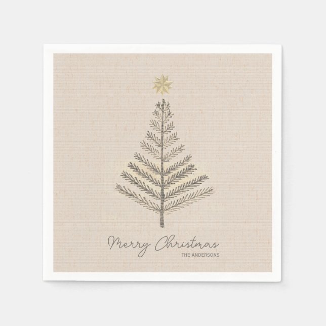 Rustic Minimalist Hand Drawn Tree Christmas  Napkins (Front)