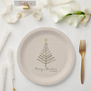 Rustic Minimalist Hand Drawn Tree Christmas Paper Plates