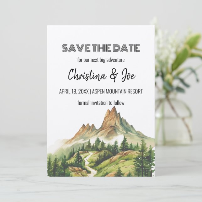 Rustic Minimalist Kraft Mountain Save the Date  Invitation (Standing Front)