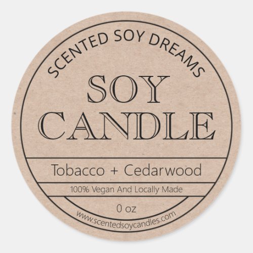 Rustic Minimalist Kraft Paper Soy Candle Labels