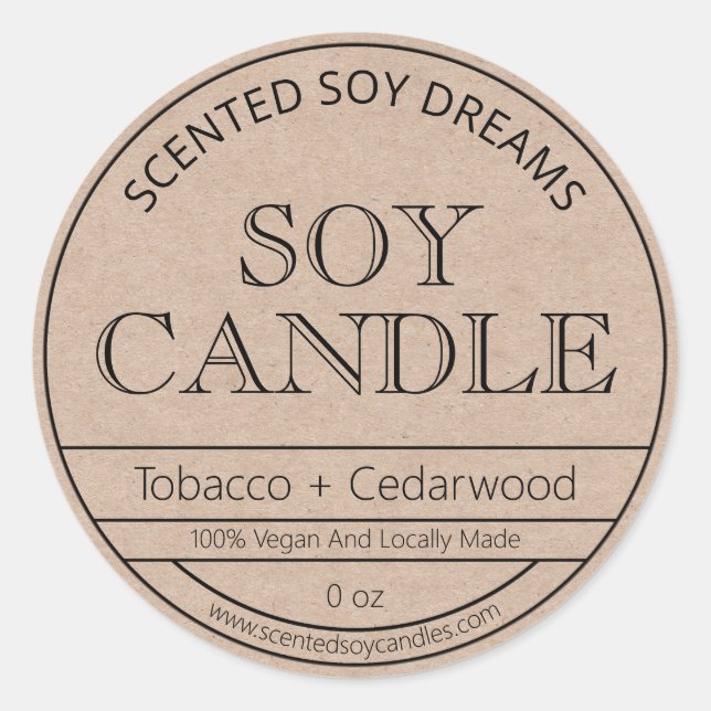 Rustic Minimalist Kraft Paper Soy Candle Labels (Front)