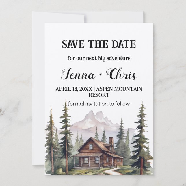 Rustic Minimalist Mountain Cabin Save the Date Invitation (Front)
