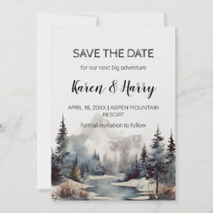 Rustic Minimalist Mountain Lake SnowSave the Date Invitation