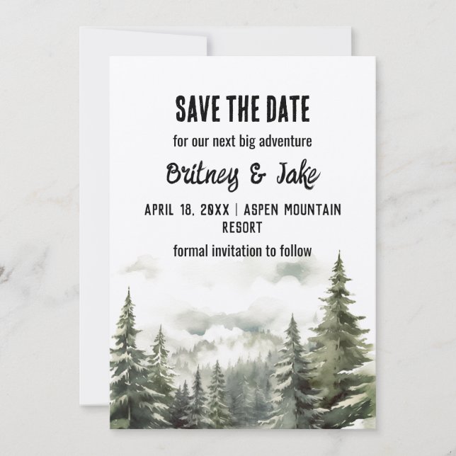 Rustic Minimalist Mountain Pine Tre Save the Date  Invitation (Front)