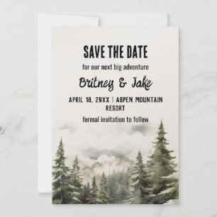 Rustic Minimalist Mountain Pine Tre Save the Date Invitation