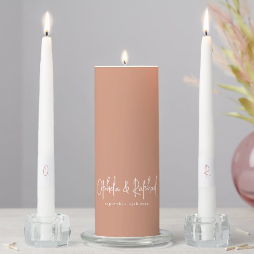 Rustic Minimalist Names Date Initials Terracotta Unity Candle Set