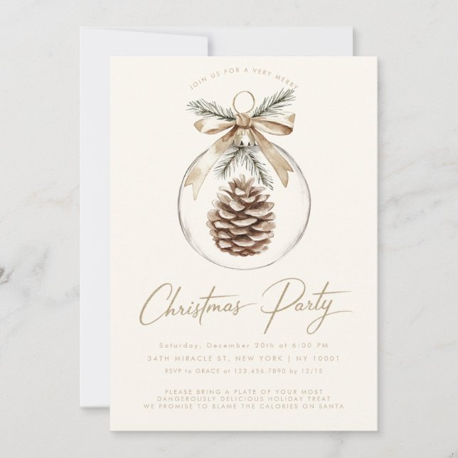 Rustic Minimalist Ornament  Bauble Christmas Party Invitation (Front)