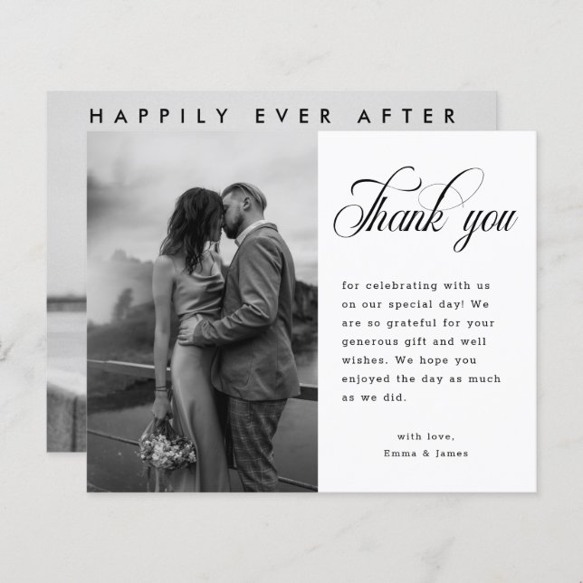 Rustic Minimalist Script Wedding Photo Thank You (Front/Back)