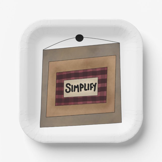 Rustic Minimalist Simplify Word Art Sign Paper Plates (Front)