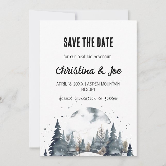 Rustic Minimalist Snow Mountain Save the Date  Invitation (Front)