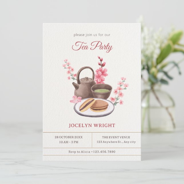 Rustic minimalist tea party  invitation (Standing Front)