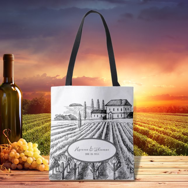 Rustic Minimalist Vinyard Sketch Wedding Gift Tote Bag (Creator Uploaded)