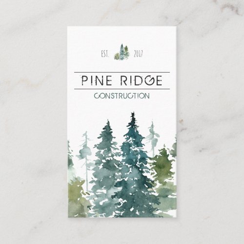 Rustic Minimalist Watercolor Pines Business Business Card
