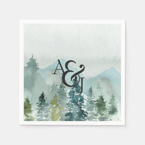 Rustic Minimalist Watercolor Pines Personalized Napkins