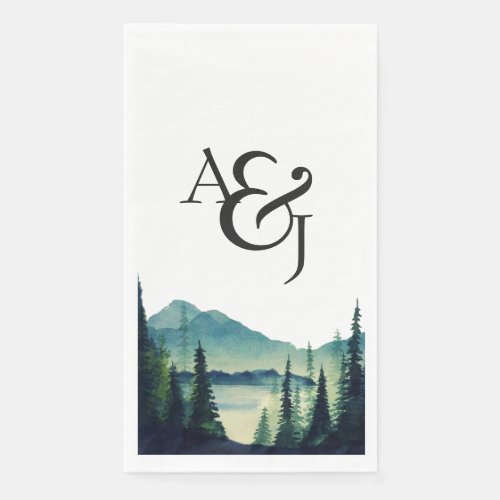 Rustic Minimalist Watercolor Pines Personalized Paper Guest Towels