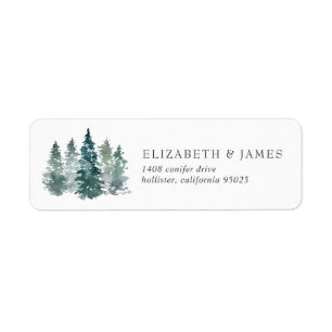 Rustic Minimalist Watercolor Pines Return Address Label