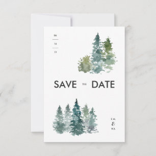 Rustic Minimalist Watercolor Pines Save the Date