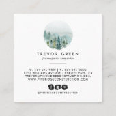 Rustic Minimalist Watercolor Pines Square Square Business Card (Back)