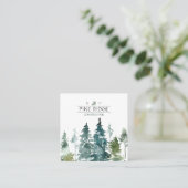 Rustic Minimalist Watercolor Pines Square Square Business Card (Standing Front)
