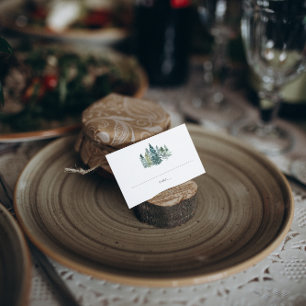 Rustic Minimalist Watercolor Pines Wedding Place Business Card