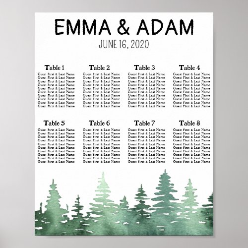 Rustic Minimalist Watercolor Wedding Table Seating Poster