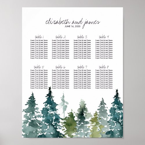 Rustic Minimalist Watercolor Wedding Table Seating Poster