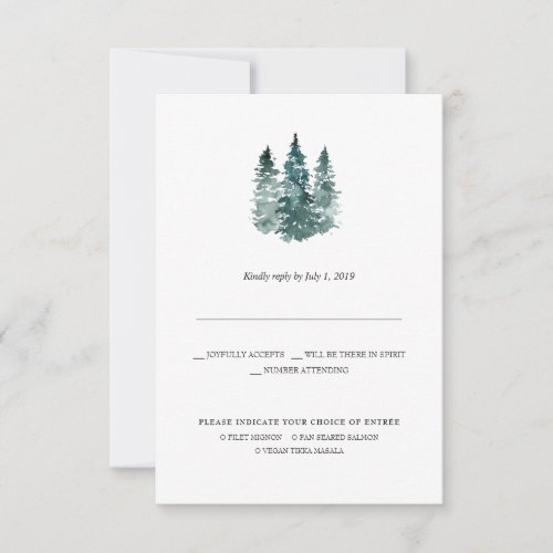 Rustic Minimalist Wedding RSVP | Watercolor Pines Announcement