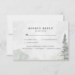 Rustic Minimalist Wedding RSVP Watercolor Pines Announcement