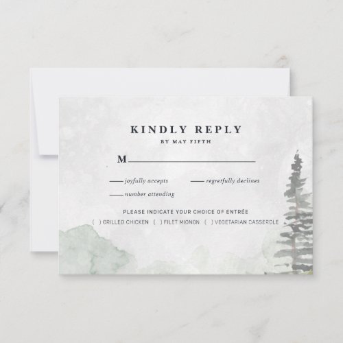 Rustic Minimalist Wedding RSVP | Watercolor Pines  Announcement