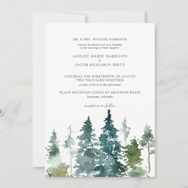 Rustic Minimalist Wedding | Watercolor Pines (Front)
