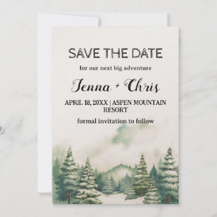 Rustic Minimalist Winter Mountain Save the Date Invitation