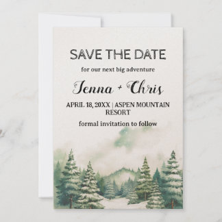 Rustic Minimalist Winter Mountain Save the Date Invitation