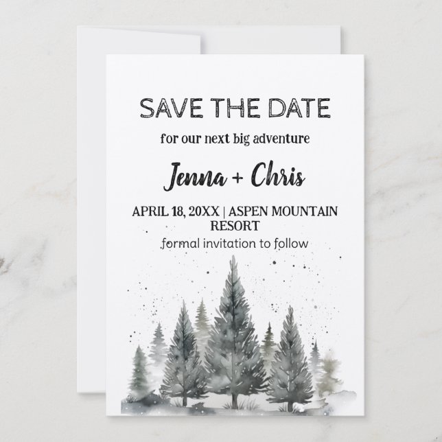 Rustic Minimalist Winter Mountain Save the Date Invitation (Front)