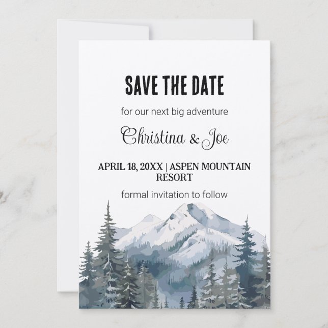 Rustic Minimalist Winter Mountain Save the Date  Invitation (Front)