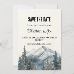 Rustic Minimalist Winter Mountain Save the Date Invitation