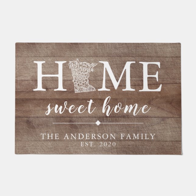 Rustic MINNESOTA Personalized State Doormat (Front)