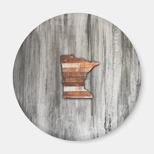 Rustic Minnesota Shape Magnet (Front)