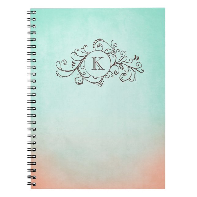 Rustic Mint and Peach Bohemian  Flourish Notebook (Front)