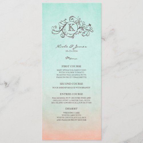 Rustic Mint and Peach Bohemian Wedding Menu
