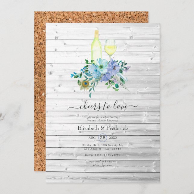 Rustic Mint Boho Wine Tasting Couples Shower Invitation (Front/Back)