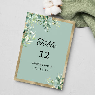 Rustic mint gold eucalyptus leaves Table Numbers
