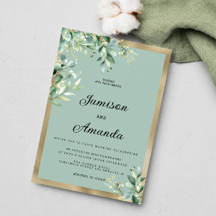 Rustic mint gold eucalyptus olive leaves Wedding Invitation
