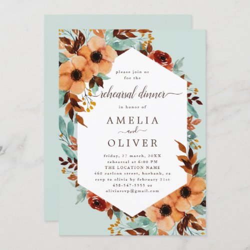 Rustic Mint Green Botanical Rehearsal Dinner Invitation