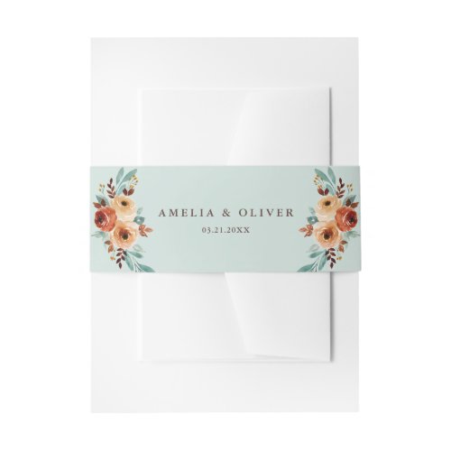 Rustic Mint Green Floral Wedding Invitation Belly Band