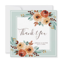 Rustic Mint Green Floral Wedding Thank You Card