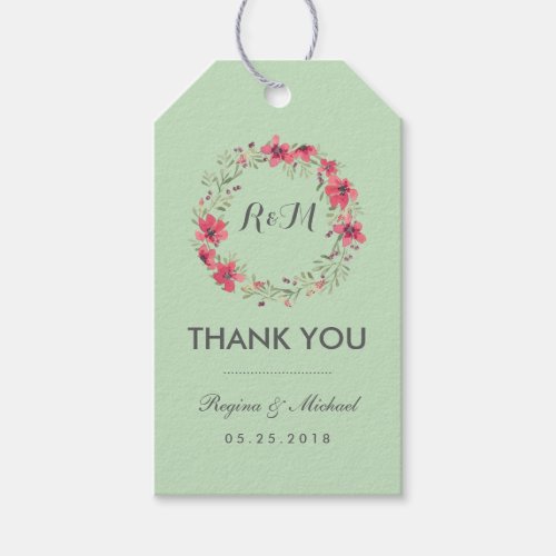 Rustic Mint Green Floral Wreath Wedding Gift Tag