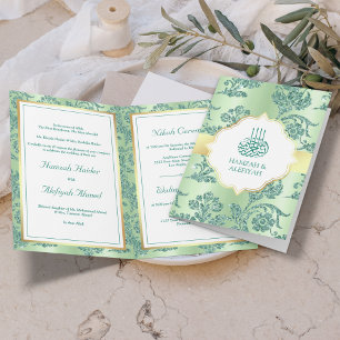 Rustic Mint Green Glitter Filigree Muslim Wedding Invitation