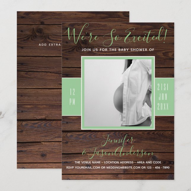 Rustic Mint | PHOTO Baby SHOWER Invitation (Front/Back)