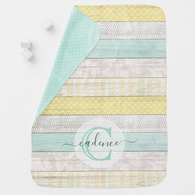 Rustic Mint & Yellow Boho Geo Modern Personalized Baby Blanket (In Situ)